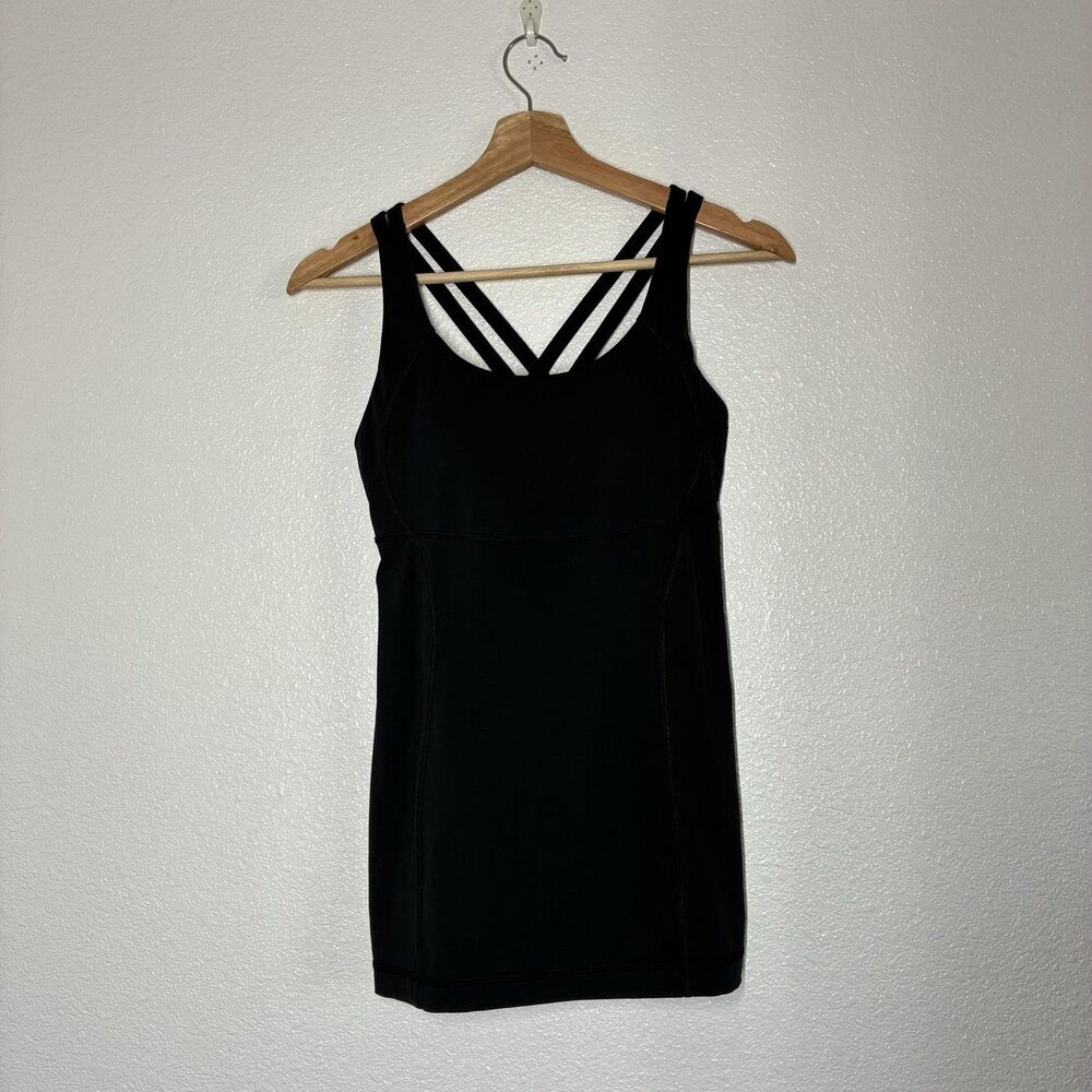 Lululemon Energy Tank Top Medium Black Crossback Built In Bra Athletic Yoga - Picture 10 of 11